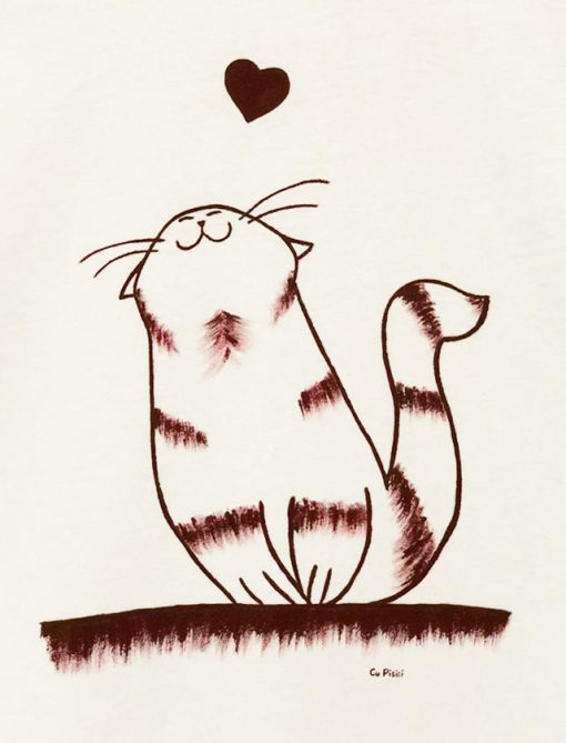 Tricou pictat manual cu pisica indragostita