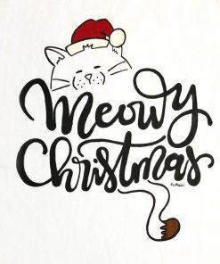 Tricou pictat manual cu pisica Meowy Christmas