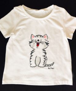 Tricou pentru fete Pictat Manual cu Pisicuta Fericita
