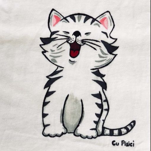 Tricou pentru fete Pictat Manual cu Pisicuta Fericita