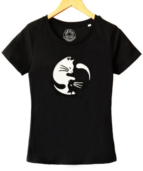 Tricou cu Pisici Yin si Yang, pictat manual