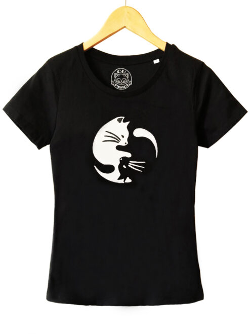 Tricou cu Pisici Yin si Yang, pictat manual