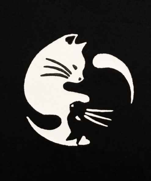 Tricou cu Pisici Yin si Yang, pictat manual