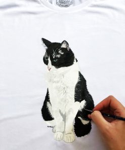 Tricou personalizat-Portret Pisica Tuxedo (Marcela), pictat manual