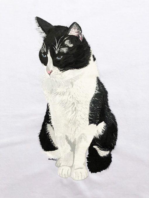 Tricou personalizat-Portret Pisica Tuxedo (Marcela), pictat manual