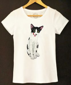 Tricou personalizat-Portret Pisica Tuxedo (Peticel), pictat manual