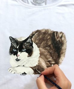 Tricou personalizat-Portret Pisica Robocop, pictat manual