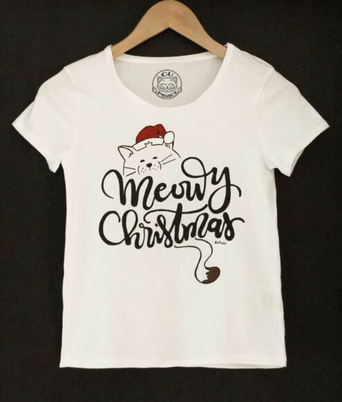 Tricou unisex, pictat manual cu Meowy Christmas