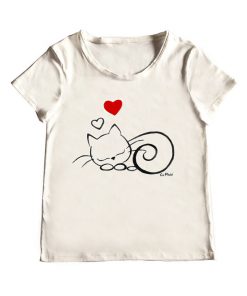 Tricou pentru fete pictat manual-Pisica Somnoroasa