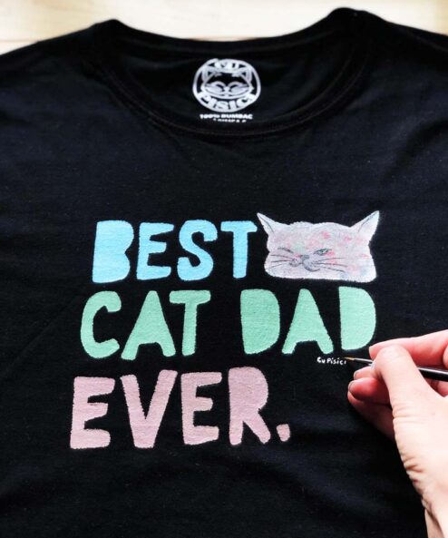 Tricou pictat manual BEST CAT DAD