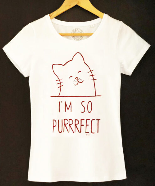 Tricou pictat manual cu Pisicuta I’m so Purrrfect-Alb