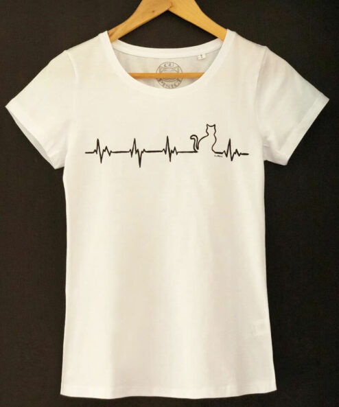 Tricou pictat manual cu Pisica Heartbeat