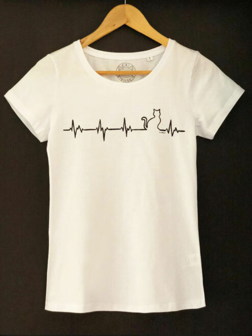 Tricou pictat manual cu Pisica Heartbeat