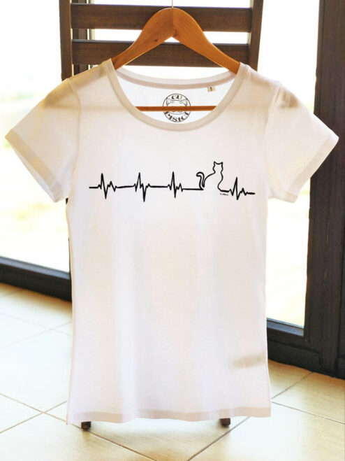 Tricou pictat manual cu Pisica Heartbeat