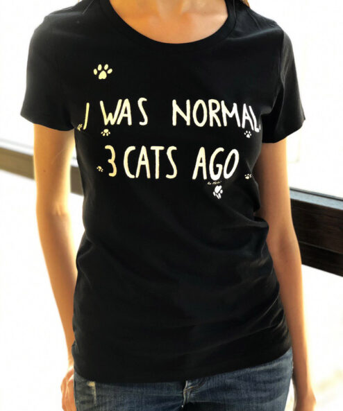 Tricou pictat manual-I was normal 3 Cats Ago, Negru