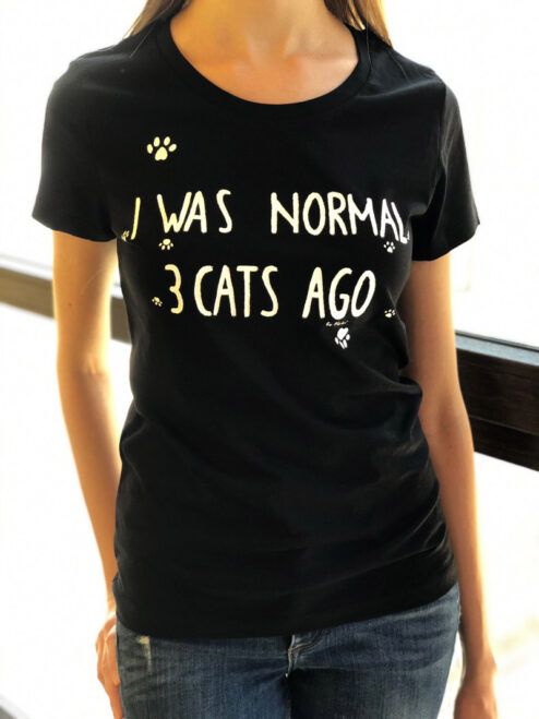 Tricou pictat manual-I was normal 3 Cats Ago, Negru