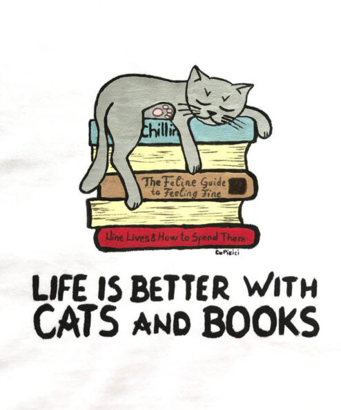 Tricou pictat manual Cats & Books