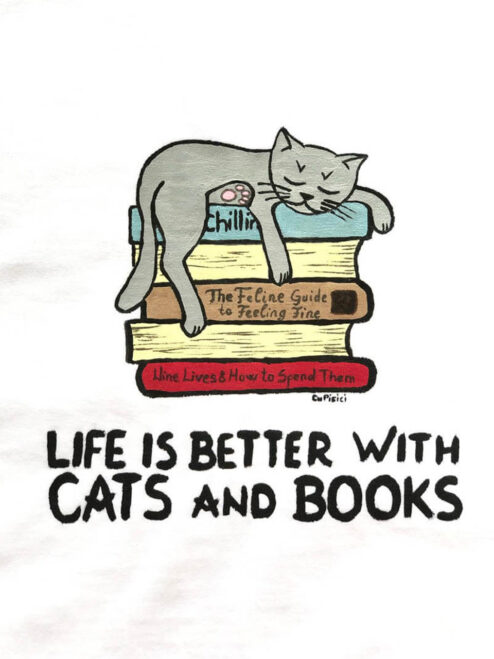 Tricou pictat manual Cats & Books