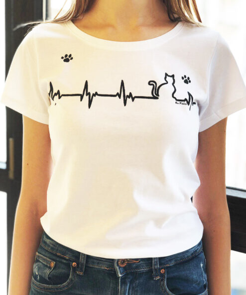 Tricou cu Pisica Heartbeat si Pernute, pictat manual