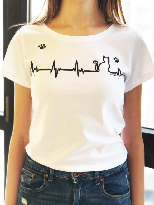 Tricou cu Pisica Heartbeat si Pernute, pictat manual