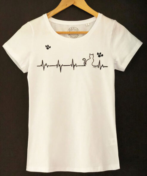 Tricou cu Pisica Heartbeat si Pernute, pictat manual