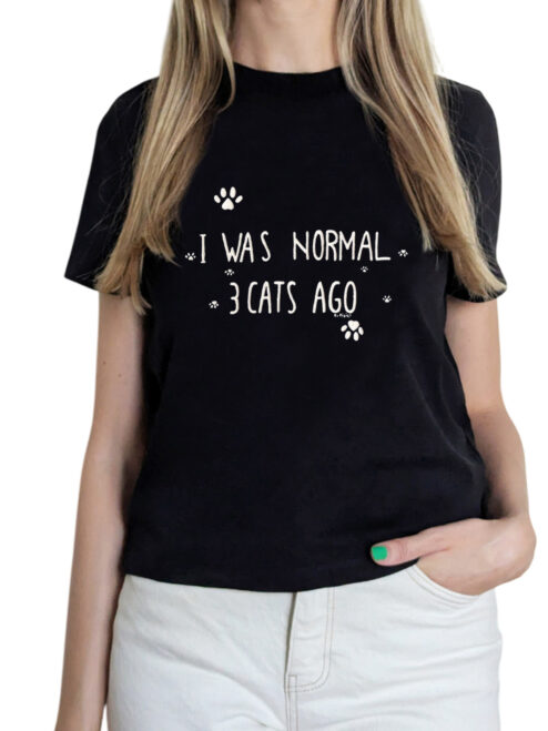 Tricou pictat manual I was normal 3 Cats Ago-Negru
