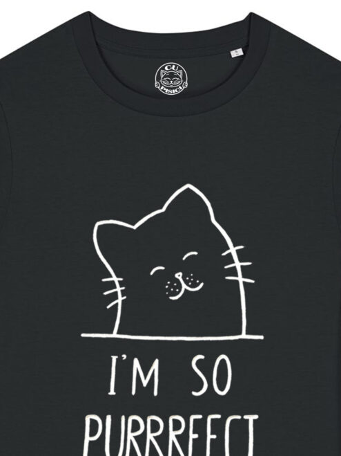 Tricou pictat manual cu Pisicuta I’m so Purrrfect-Negru