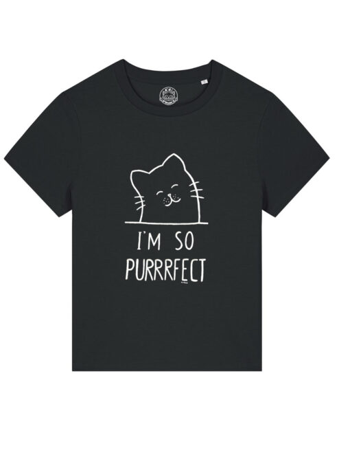 Tricou pictat manual cu Pisicuta I’m so Purrrfect-Negru