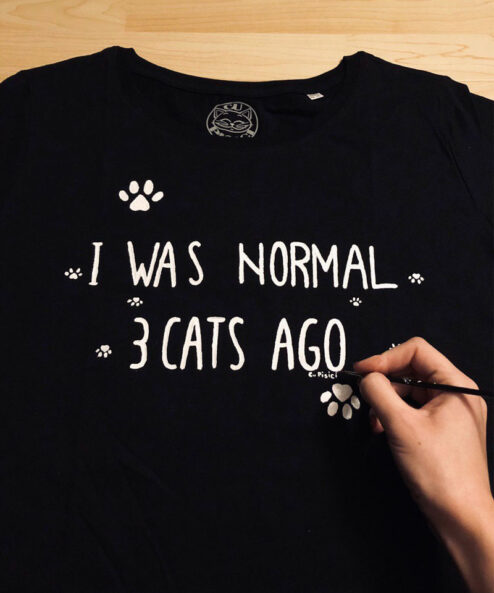 Tricou pictat manual-I was normal 3 Cats Ago, Negru