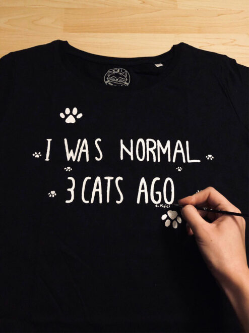 Tricou pictat manual-I was normal 3 Cats Ago, Negru