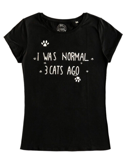 Tricou pictat manual-I was normal 3 Cats Ago, Negru