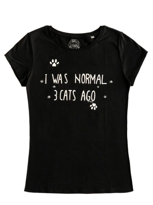 Tricou pictat manual-I was normal 3 Cats Ago, Negru