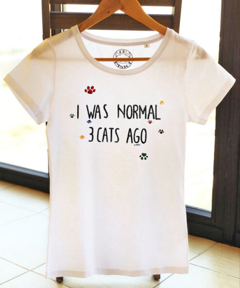 Tricou pictat manual-I was normal 3 Cats Ago, Alb