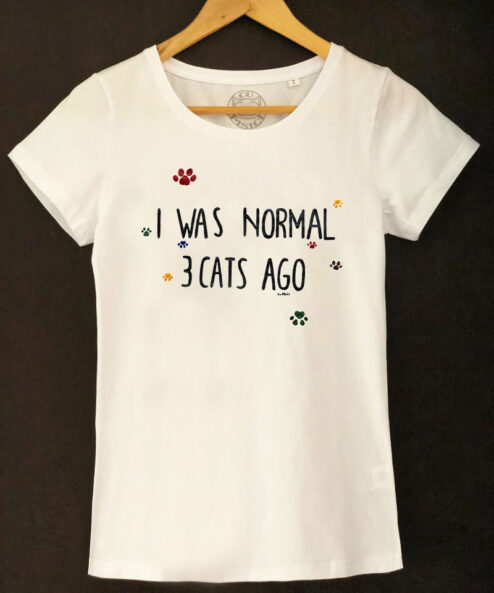 Tricou pictat manual-I was normal 3 Cats Ago, Alb