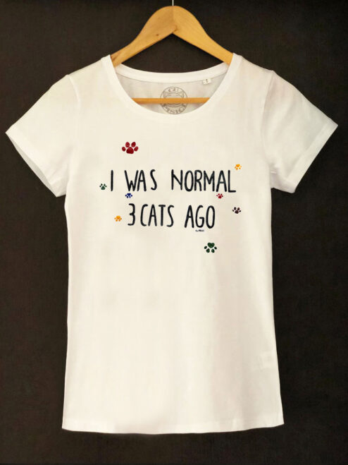 Tricou pictat manual-I was normal 3 Cats Ago, Alb