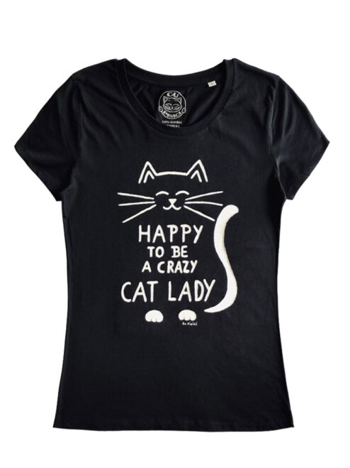 Tricou pictat manual-Crazy Cat Lady, Negru