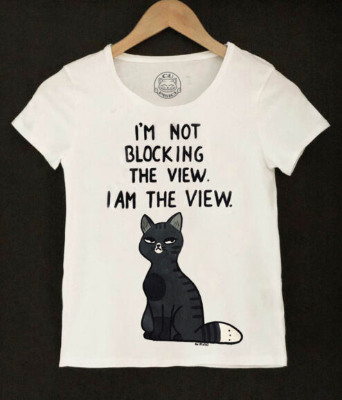 Tricou pentru fete pictat manual-Pisica Aroganta