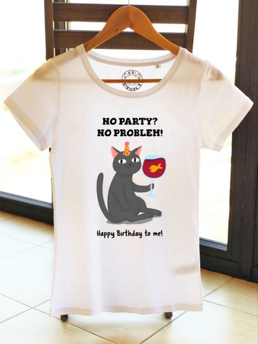 Tricou bumbac organic-Happy Birthday (Black Cat), Femei