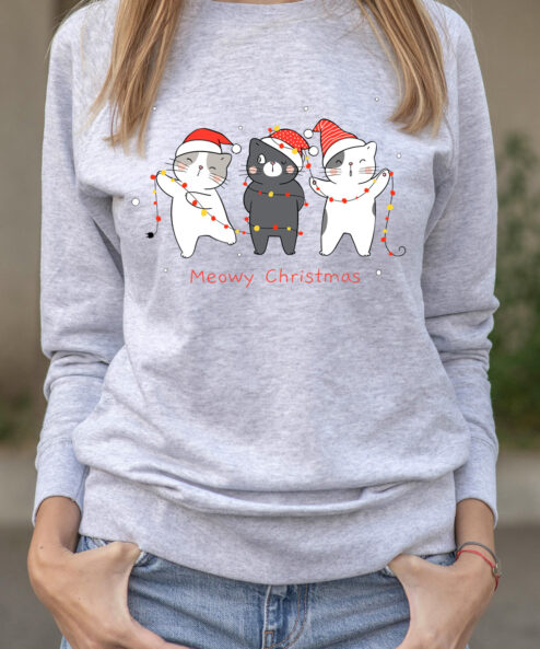 Bluza printata-Christmas Cats, Femei-Gri