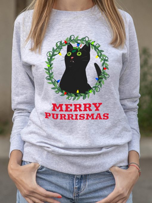 Bluza printata-Merry Purrismas (Black Cat), Femei