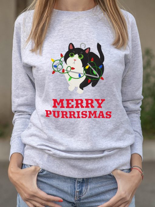 Bluza printata-Merry Purrismas (Tuxedo Cat), Femei