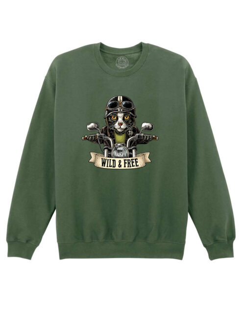 Bluza printata-Pisica Motociclista, Unisex