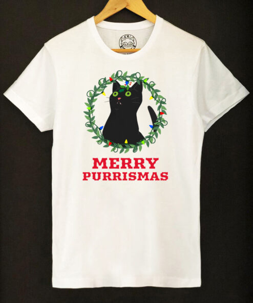 Tricou bumbac organic-Merry Purrismas (Black Cat), Barbati