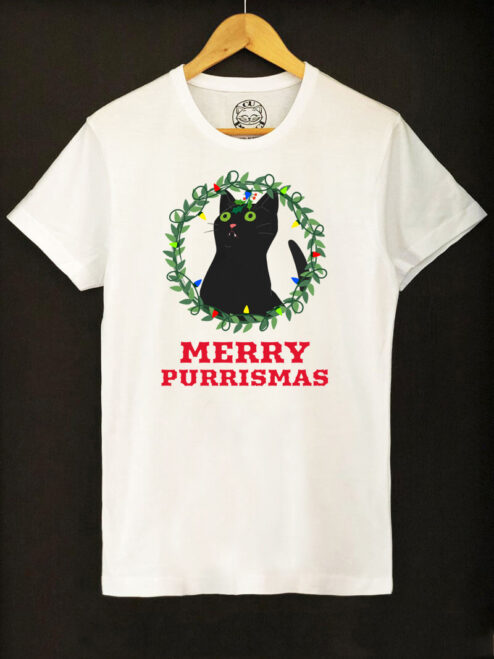 Tricou bumbac organic-Merry Purrismas (Black Cat), Barbati