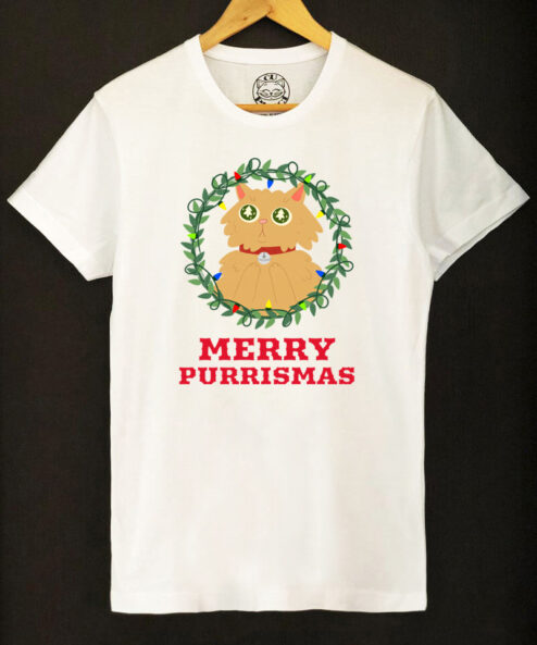 Tricou bumbac organic-Merry Purrismas (Ginger Cat), Barbati