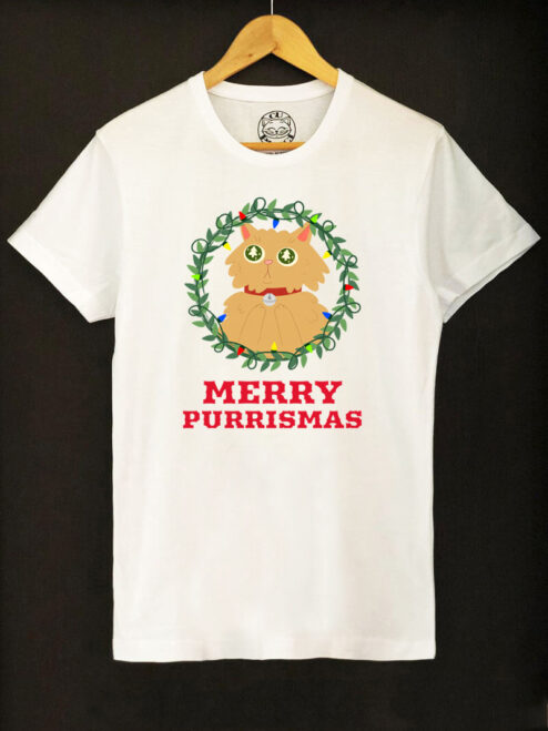 Tricou bumbac organic-Merry Purrismas (Ginger Cat), Barbati