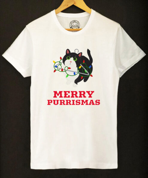 Tricou bumbac organic-Merry Purrismas (Tuxedo Cat), Barbati