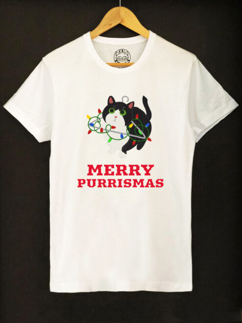 Tricou bumbac organic-Merry Purrismas (Tuxedo Cat), Barbati