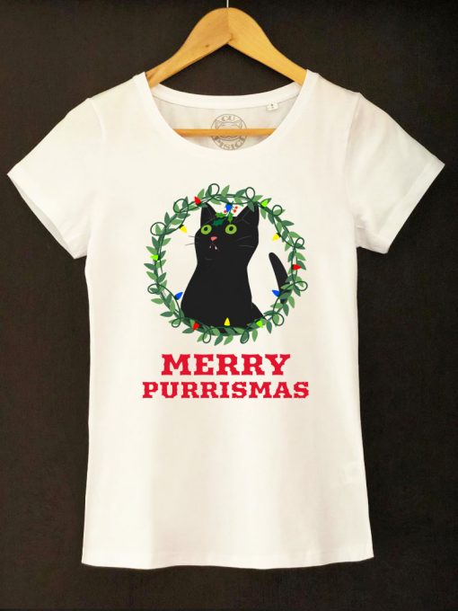Tricou bumbac organic-Merry Purrismas (Black Cat)
