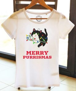 Tricou bumbac organic-Merry Purrismas (Tuxedo Cat)